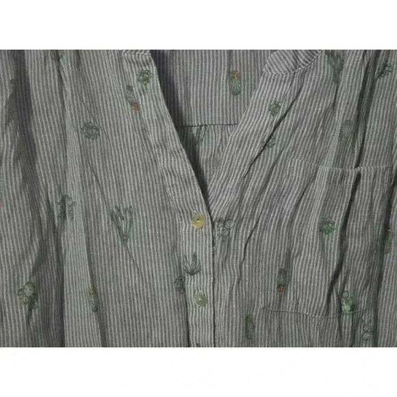 Women's Zac & Rachel Blouse, 1X, Blue & White Striped‎ Cactus Print - Picture 3 of 5